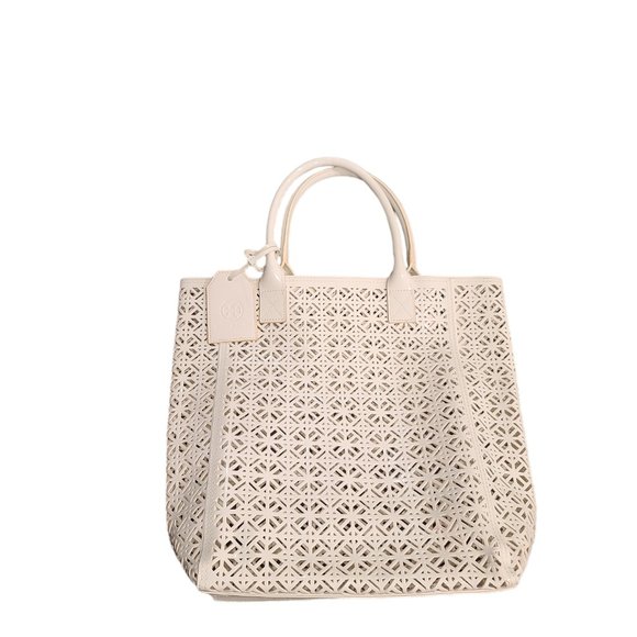 Tory Burch White Large Tote Bag Laser Cut New without Tag - Picture 3 of 14